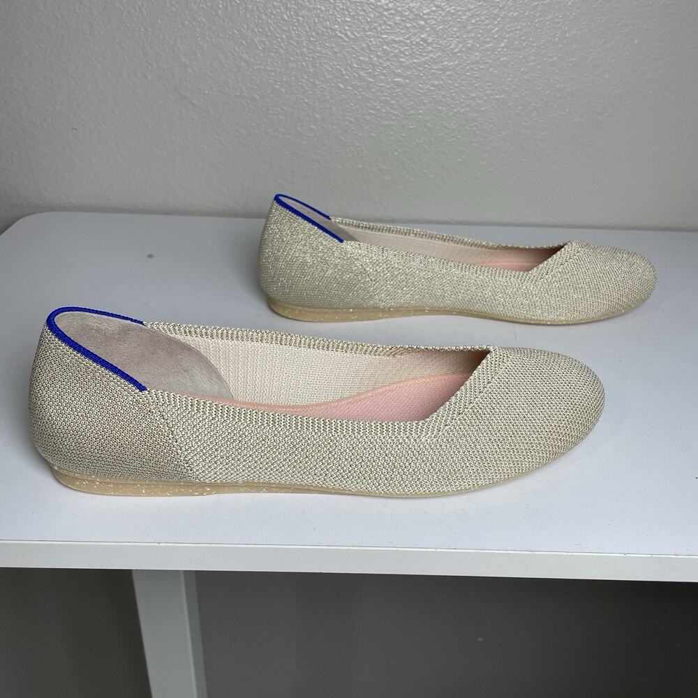 Rothys The Flat Light Gold Metallic Womens Size 9.5 Round Toe Comfort